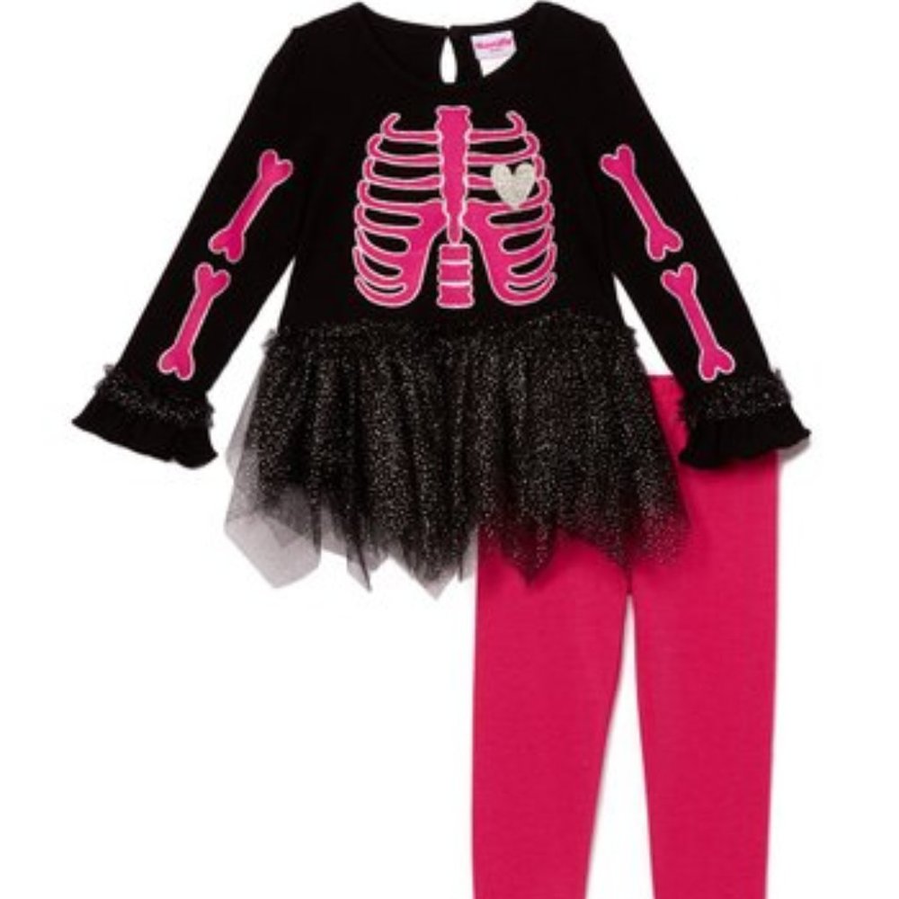 NWT 🎃Black Skeleton Tunic & Pink Leggig - 2T